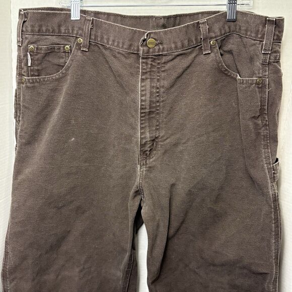 Carhartt B174 DKB Men's Relaxed Fit Brown Duck Carpenter Pants 42X34(40x32) Y2K - Picture 2 of 11